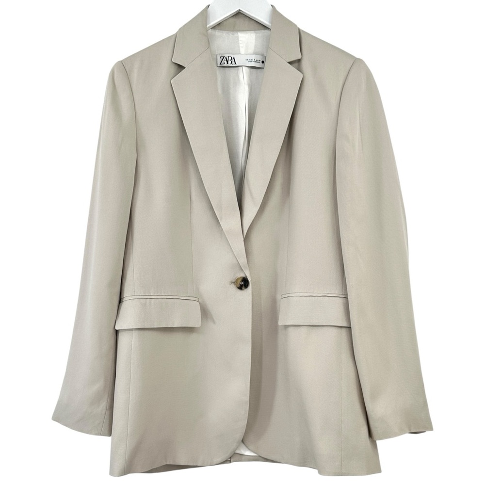 Zara Light Gray Single Button Oversized Lightweight Loose Fit Blazer Jacket - Picture 2 of 9
